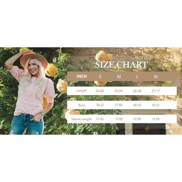 🆕 Women White Puff Short Sleeve Sweater Tops Soft Lightweight Pullover Shirts - Picture 7 of 7